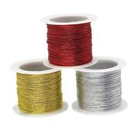 Operitacx 3pcs 20M Gold Silver Red Metallic Tag Cord Rope for Gift Wrapping DIY Garment Sewing Label String Glitter Thread Craft Decoration