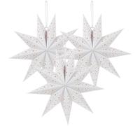 Operitacx 3pcs Christmas Paper Lantern Covers, Nine Pointed Star Lamp Shades Decorations, 35cm 3D Paper Hanging Ornaments Pendants for Ceiling Lights Outside Xmas Wedding，White(only Lampshade)