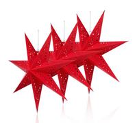 Operitacx 3pcs Paper Star Lanterns, 7-Point Hollow Hanging Star Ornament Christmas Decorations Hanging Lampshade for Xmas New Year Wedding Holiday Party (Red, 19.7inch)