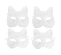 Operitacx 4 Pcs Paper MacheMasks, Unpainted Halloween Cat & Fox Masks, White Masquerade Mask for Halloween Costume Cosplay Accessories