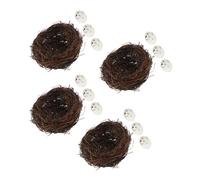Operitacx 4 Set Artificial Rattan Bird Nest Set with Eggs, Hand Woven Decor | Lightweight, Easy to Hang, Portable Design, Realistic Look for Christmas, Easter, Spring Parties