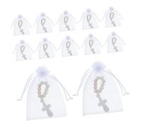 Operitacx 40 Sets Wooden Bead Baptism Rosary Favors with Cross Charms for Shower and First Communion Traditional Blessing Accessory for Special Occasions