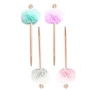 Operitacx 4Pcs Crown Plush Ballpoint Pens with Fuzzy Pom Pom Tops Adorable Writing Pens for Students and Office Use in White Pink Purple and Lake Blue