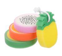 Operitacx 4pcs Fruit Shape Bath Sponges Set - Exfoliating Body Wash Scrubber for Women, Soft Shower Sponge Balls in Pineapple, Dragon Fruit, Orange, and Fuzzy Fruit Designs, Gentle Skin