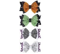 Operitacx 4pcs Halloween Hair Barrettes and Women, Faux Leather Bowknot Clips with Spider Web Design, Easy to Put and Take, for Halloween Costume Parties and Photography