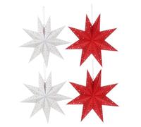 Operitacx 4pcs Red White Paper Star Lampshades Hollow Hanging Lanterns for Christmas Wedding Birthday Party Home Classroom Decoration
