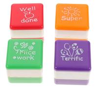 Operitacx 4Pcs S Encouragement Stamps for Notebooks School Use Oil-Based Ink Square Design with Done Nice Work Super Terrific Lightweight DIY Craft Seals for Scrapbooking and Journals