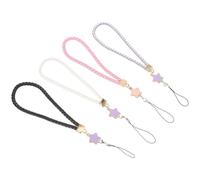 Operitacx 4pcs Star Wrist Lanyard for Phone and Keys, Pu Leather Braided Mobile Strap with Crystal Pendant, Anti-lost Hanging Rope for Camera and Purse, Assorted Colors for Random Color