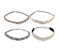 Operitacx 4pcs Women’s Rhinestone Beaded Headbands Set Elastic Hairbands with White Button, Light Gold and Gunmetal Pearls for Party and Daily Wear