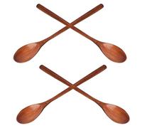 Operitacx 4pcs Wooden Long Handle Spoons for Cooking and Serving, Textured and Polished Design, for Kitchen Cooking and Office Use, Simple Elegant Style