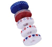 Operitacx 5 Rolls Patriotic Wired Edge Ribbon, 0.4 Inch Wide Cloth Ribbon with Assorted Red White Blue Stripes, Maintain Shape for July 4th Celebrations and Party Decor DIY Crafts