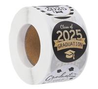 Operitacx 500/Pack Class of 2025 Sticker Seals, Self-Adhesive Graduation Hat Stickers, Decorative Congrats Cap Sealing Labels for Envelopes Party Supplies (Gold and Black)