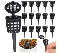 Operitacx 50pcs Bonsai Fertilizer Basket, Plastic Plants Feed Baskets with Cover, Mini Flower Grow Nutrition Mesh Box for Garden Granular Fertilizer, 5x2cm (Black)