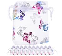 Operitacx 50pcs Organza Jewelry Bags with Gold Foil Insect Pattern, Small Delicate Gauze Drawstring Pouches for Birthdays and Weddings, Elegant Tiny Mesh Bags with Good Workmanship