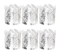 Operitacx 50pcs Silver Paper Candle Wraps Laser-Cut Hollow Floral and Leaf Design, Scatter Light Decorative Lamp Shades for Home Decoration and Wedding Ambience