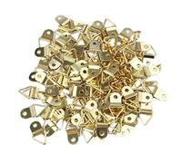 Operitacx 50pcs Small Triangle D Ring Picture Frame Hangers with Gold Screws Copper Coated Aluminum Alloy Single Hole Heavy Duty Hooks for Photo Frames Cross Stitch Home and Shop Use
