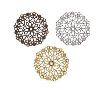 Operitacx 60pcs Hollow Flower Base Pieces for DIY Jewelry Accessories Round Charms Gold White K and Bronze for Jewelry Making and Craft Projects
