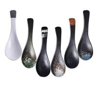 Operitacx 6pcs Japanese Style Ceramic Soup Spoons Set, Lightweight Vintage Porcelain Spoons with Fine Workmanship, for Drinking Soup Or Picnic Use