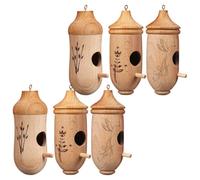 Operitacx 6pcs Outdoor Wooden Hummingbird Houses for Hanging, Rustic Wood Birdhouses with Optimized Nesting Chamber and Support for Multiple Hummingbirds, for Window or Garden Decoration