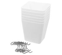 Operitacx 6pcs Pegboard Storage Bins with Metal Hooks for Flexible Organisation, Easy to Install Plastic and Stainless Steel Hanging Baskets, for Workshop and Workspace Storage