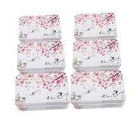 Operitacx 6Pcs Rectangular Tin Box Storage Containers Decorative Cherry Blossom Design Metal Tinplate Lids Practical Jewelry and Trinket Organizer