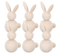 Operitacx 6pcs Unfinished Wooden Easter Bunny Peg Dolls DIY Craft Kit, Blank Wood Rabbit Figures for Painting and Art Projects, Suitable for Easter Decorations and ’ Creative Activities