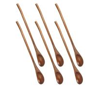 Operitacx 6pcs Wooden Cooking Spoons Set with Long Handles for Effortless Stirring and Mixing, Brown Natural Wood Grain Spoons for Coffee, Soup, Honey, and Japanese Style Cooking