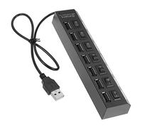 Operitacx 7-port USB Hub Multiple USB Ports Data Expander with 7 Blue LED Indicators Abs Material for School and Office Use Safe and Reliable
