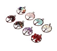 Operitacx 8pcs Chakra Tree of Life Charms for Jewelry Making Handmade Mini Natural Crystal Gemstone Pendants Rainbow Wire Wrapped Design for Earrings Bracelets Necklaces DIY