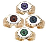 Operitacx Adjustable Evil Eye Finger Rings 4Pcs for Men and Women, Gold Plated Copper Open Band Jewelry, for Streetwear and Casual Occasions