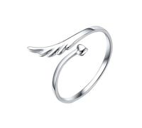 Operitacx Adjustable Silver Angel Wing Ring for Women in 30% Silver White Brass Plated Material, Featuring Angle Wing Style and Suitable for Season