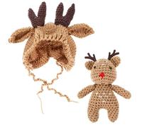 Operitacx Adorable Boy Winter Wool Knit Hat with Reindeer Antlers, Thermal and Skin-friendly Beanie for Indoor Winter Use, Suitable for Newborns 1-3 Months