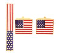 Operitacx Alloy with 3d US Flag Shape US Flag Cufflinks and Tie Clip Set Modern and Classic American Style Refined Touch Suit Accessory Versatile Use for Events and Interviews