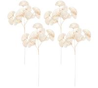 Operitacx Artificial Ginkgo Leaf Stems Never Die or Fall 4pcs with Golden Iron and Pp Material Faux Ginkgo Leaves for Desk and Counter Decoration, for Easy Care Home or Office