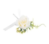 Operitacx Artificial Wedding Boutonniere Fake Flower Boutonniere White Artificial Rose Design Classic Fresh Style Decorative Effect for Gentlemen Grooms Parties and Wedding