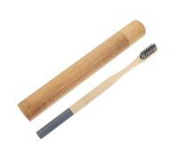 Operitacx Bamboo Toothbrush Set with Grey Round Handle and Natural Bamboo Tube, Manual Teeth Cleaning Tool for Oral Care and Travel, Eco-Friendly Portable Toothbrush with Protective Case