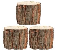 Operitacx Bark Flower Pots 3 Pack 3.54 Inch Rustic Waterproof Wooden Planter Buckets for Indoor Outdoor Home Garden Natural Log Plant Containers