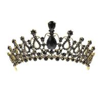 Operitacx Baroque Elegant Black Alloy Tiara Prop Performance Show Crown Hair Ornament for Thanksgiving Celebration
