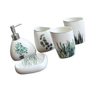 Operitacx Bathroom Accessory Bathroom Supply 5pcs Ceramic Organizer Set with Smooth Polishing Three Cups Lotion Bottle and Soap Tray for Bathroom Storage