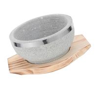Operitacx Bibimbap Stone Bowl with Wood Tray for Korean Home Cooking