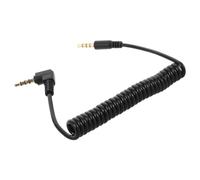 Operitacx Black 3.5mm Male to Male Coiled Audio Cable with Right Angle | Copper and PU Build, Retractable Knot-free Storage, for Aux-in Ports, Commuting, Desk Setups