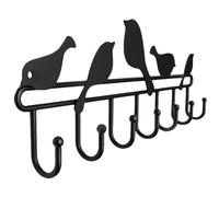 Operitacx Black Iron Wall Mounted Coat Rack with 7-Row Hooks, Multi-Functional Large Capacity Bird Shape Design for Bedroom Storage and Organising Coats, Hats, and Keys