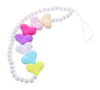 Operitacx Bohemian Rainbow Heart Pearl Phone Lanyard Multi Function Cellphone Strap for Women Detachable Wrist Strap for Phones Cameras Id Cards and More