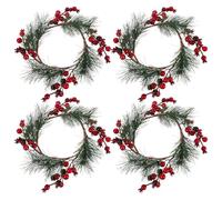 Operitacx Candle Red Rings Christmas with 4pcs Artificial and Wreath Berries Pine Foam Material Holds Pillar and Tea Light Candle for Elegant Wall Display and Dinner Settings