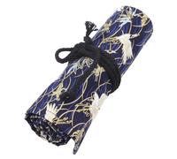 Operitacx Canvas Pencil Roll up Case with 48 Slots, Chinese Style Blue Winter Bamboo Crane Design, Large Capacity Cotton Pen Wrap Organizer for School, Art Supplies, and Travel
