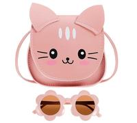Operitacx Cat-shaped Crossbody Bag with Flower Sunglasses Cute Pink Pu Plastic Handbag Charming Playful Storage Comfortable to Carry Present for Kitten Lovers