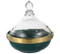 Operitacx Ceramic Dessert Ramekin Bowl with Lid for Food Fresh Keeping and Convenient Carrying, Small Elegant Green Fruit Serving Bowl for Dinner Party and Family Gatherings