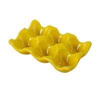 Operitacx Ceramic Egg Tray Dispenser Holder Yellow Egg Organizer Storage Box for Kitchen Fridge Ceramic Container Half Dozen Capacity