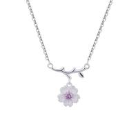 Operitacx Cherry Blossom with Smooth Texture and Shining Finish Silver Alloy Pendant Necklace for Women Sweet and Lovely Style Fashion Jewelry Suitable for Wedding or Church Meetings