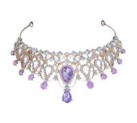 Operitacx Crystal Crown Tiara Headband, High-end Gold Purple Rhinestone Flower Girl Headpiece, Wedding and Birthday Party Hair Accessory